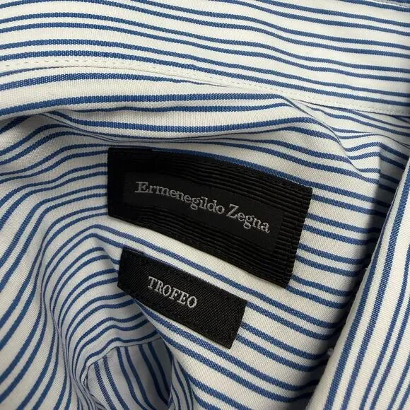 Ermenegildo Zegna Trofeo Striped Button-Down Shirt in Blue Cotton